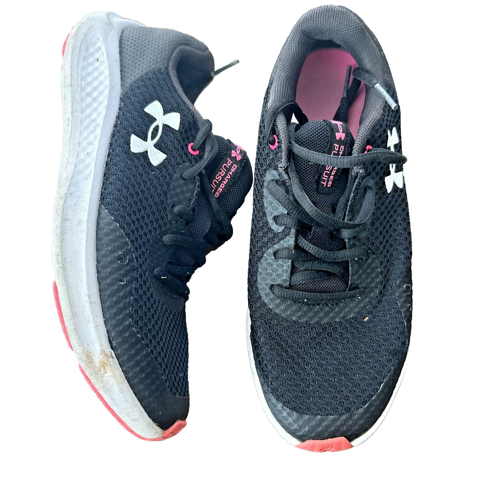 Size 6 Under Armour Big Girls Charged Pursuit 3 Running Shoes Black 3025011-001 - Picture 1 of 7